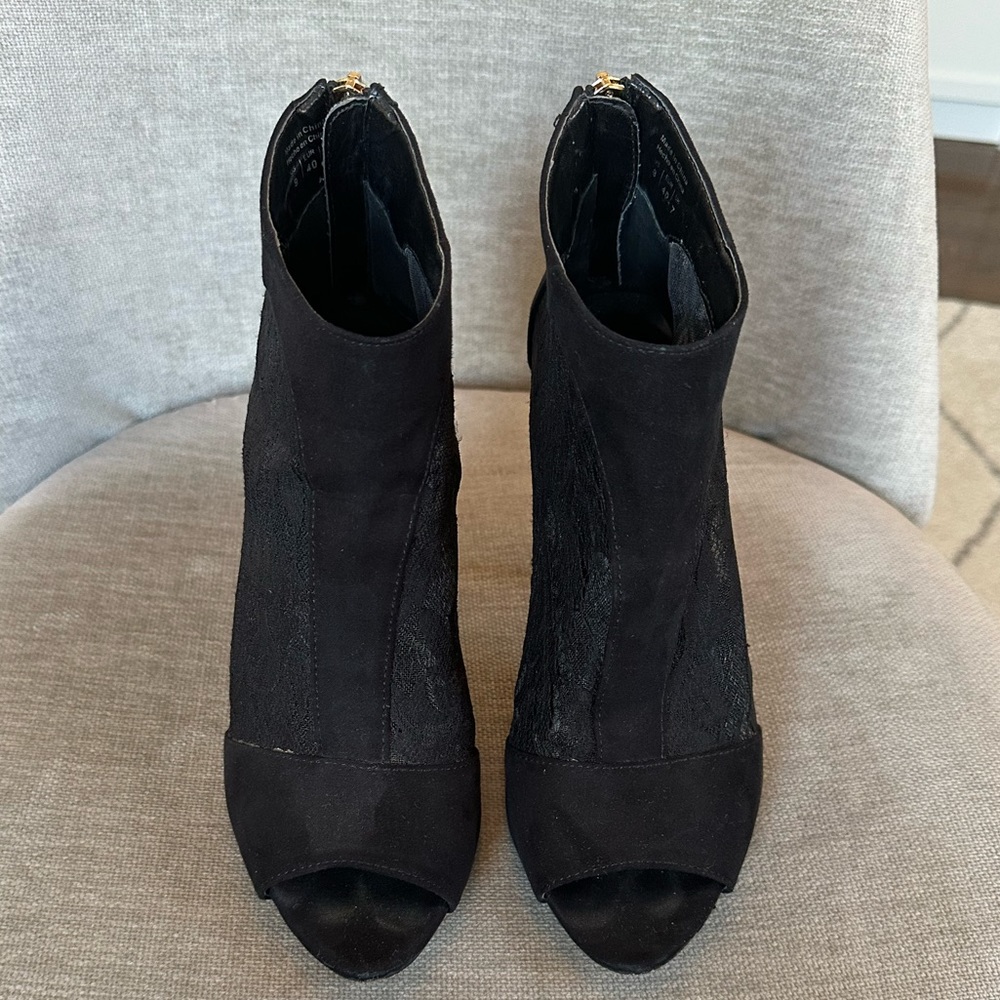 EUC Aldo Suede and Lace Open Toe Booties - Picture 3 of 12